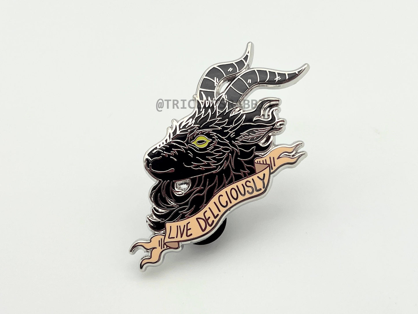 Live Deliciously Black Phillip Goat Enamel Pin