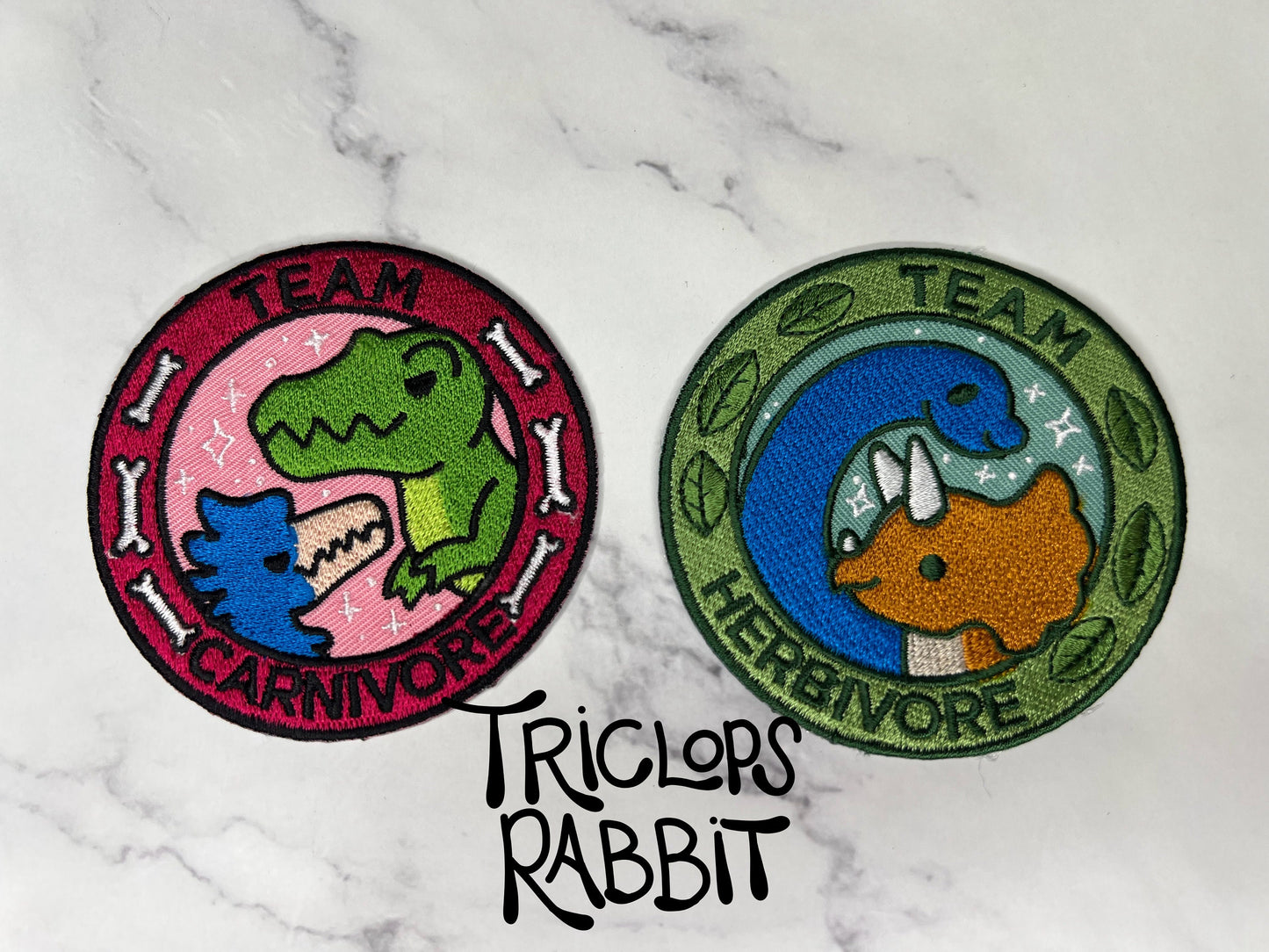Dinosaur "Team Herbivore" "Team Carnivore" Iron-On Patches