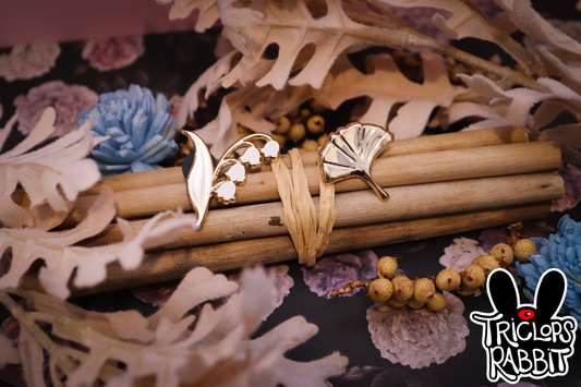 Lily of the Valley and Ginkgo Leaf 3D Metal Pins