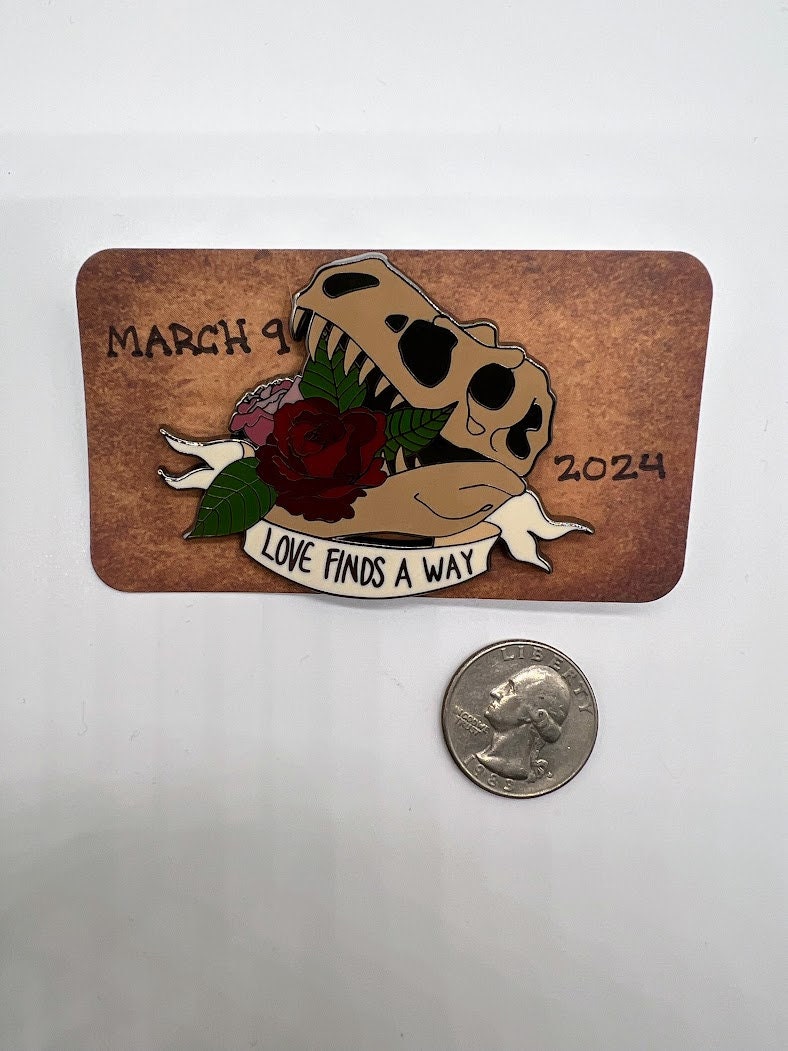 Limited Edition Dinosaur T-Rex Skull with Roses Enamel Pin