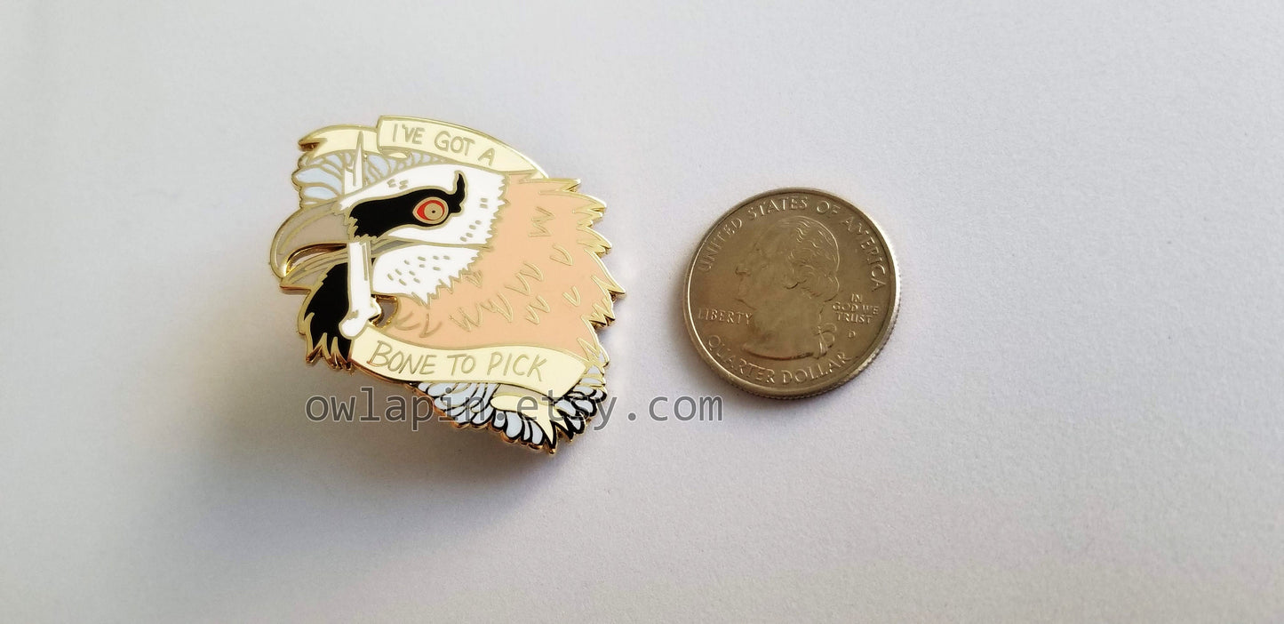 Bearded Vulture "Bone To Pick" Enamel Pin 1.75"