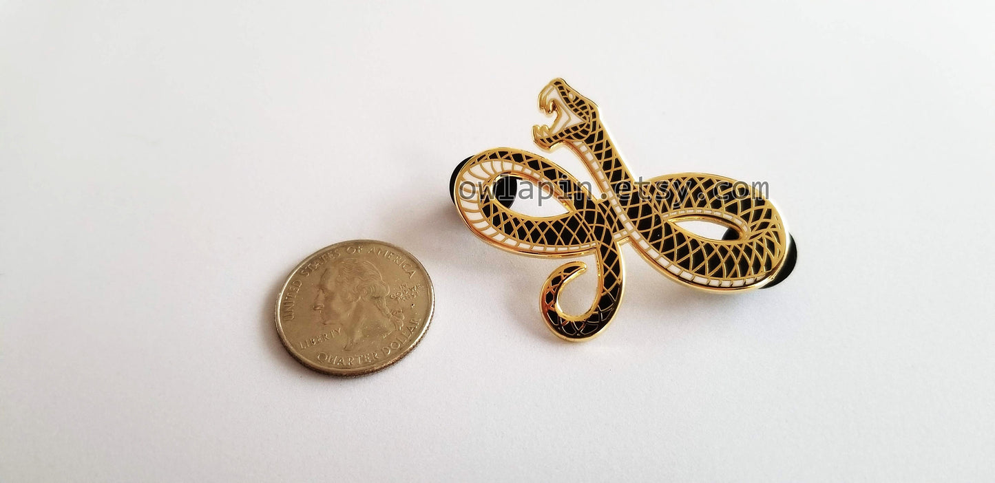 Black Gold Snake Enamel Pin 2"