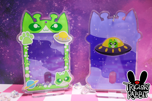 Alien Cat Photo Card Holder Keychain Standee