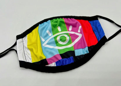 Glitch Eye Test Pattern Rainbow Dust Face Mask With Filter Pocket