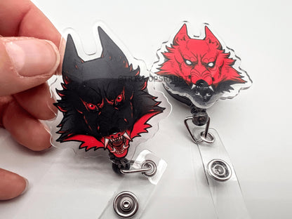 Red and Black Wolf Retractable Badge Reel