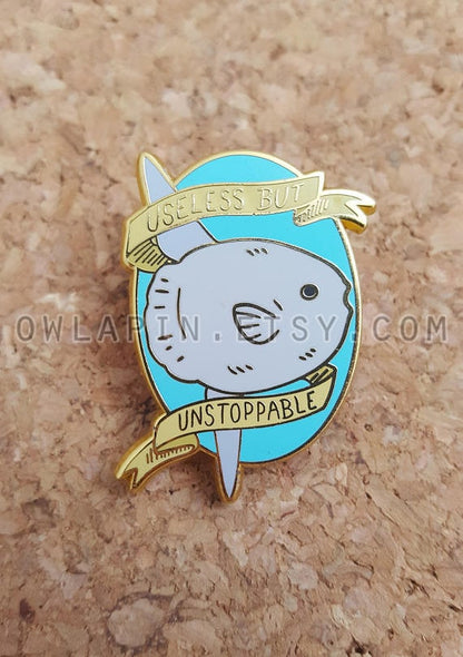 Mola Mola Ocean Sunfish Useless but Unstoppable 1.5" Enamel Pin
