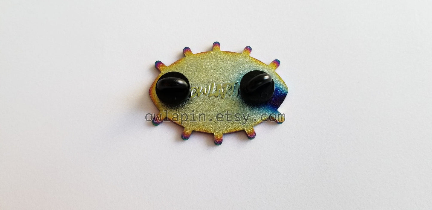 Rainbow Glitch Error Eye Enamel Pin 1.75"