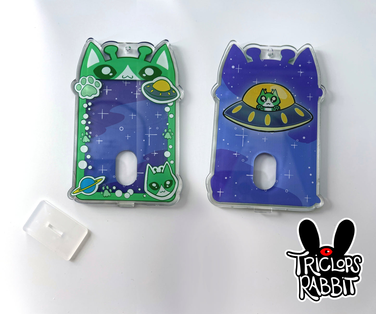 Alien Cat Photo Card Holder Keychain Standee