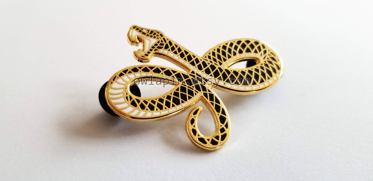 Black Gold Snake Enamel Pin 2"