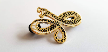 Black Gold Snake Enamel Pin 2"