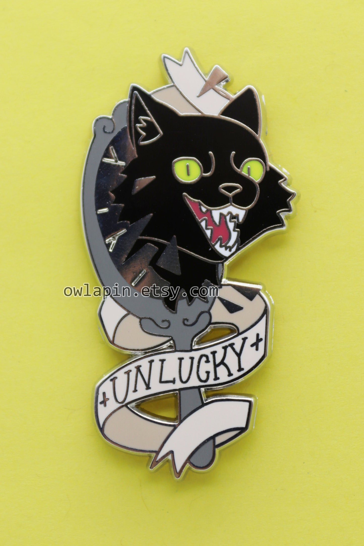 Unlucky Black Cat Mirror Enamel Pin