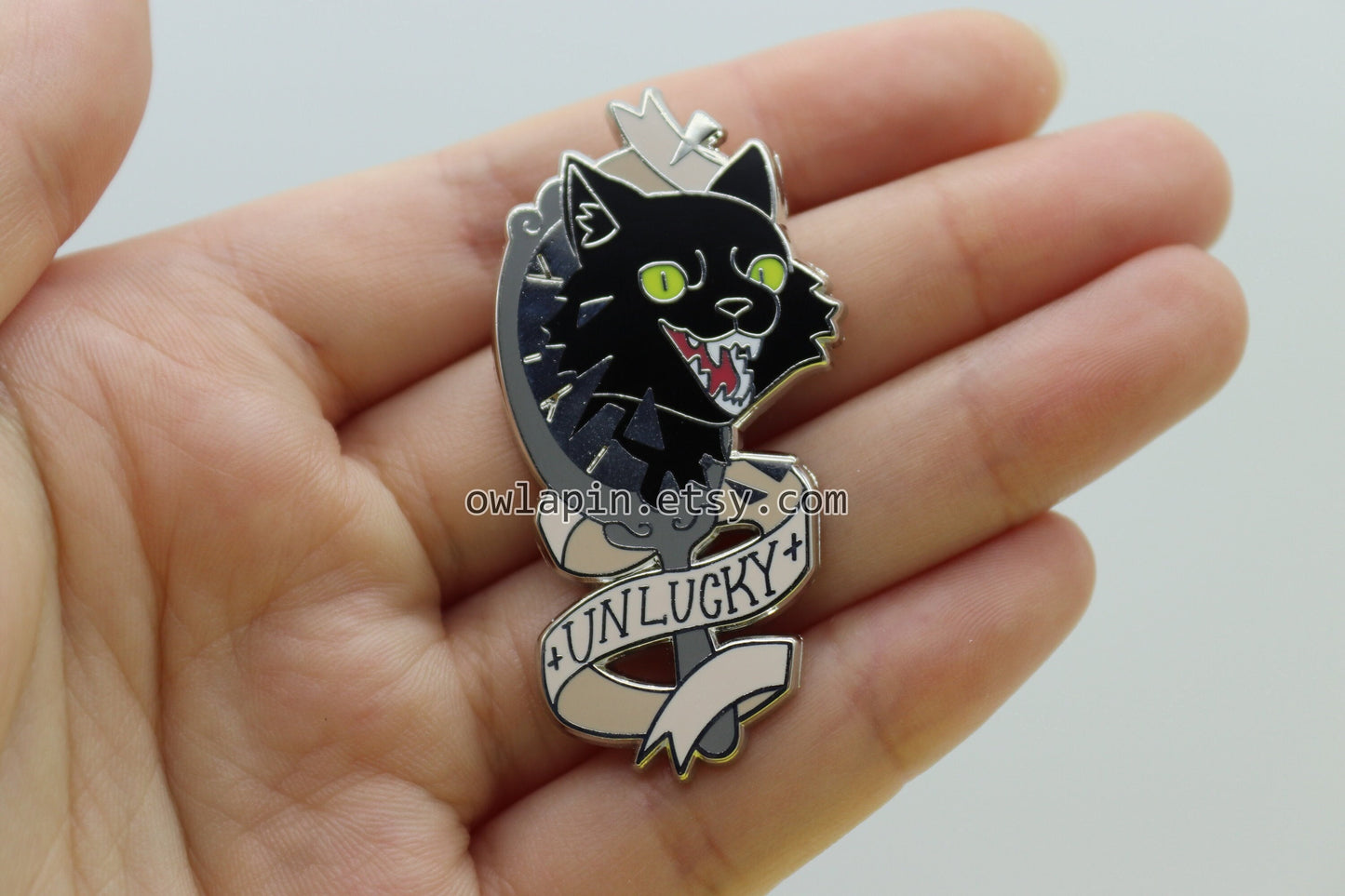 Unlucky Black Cat Mirror Enamel Pin