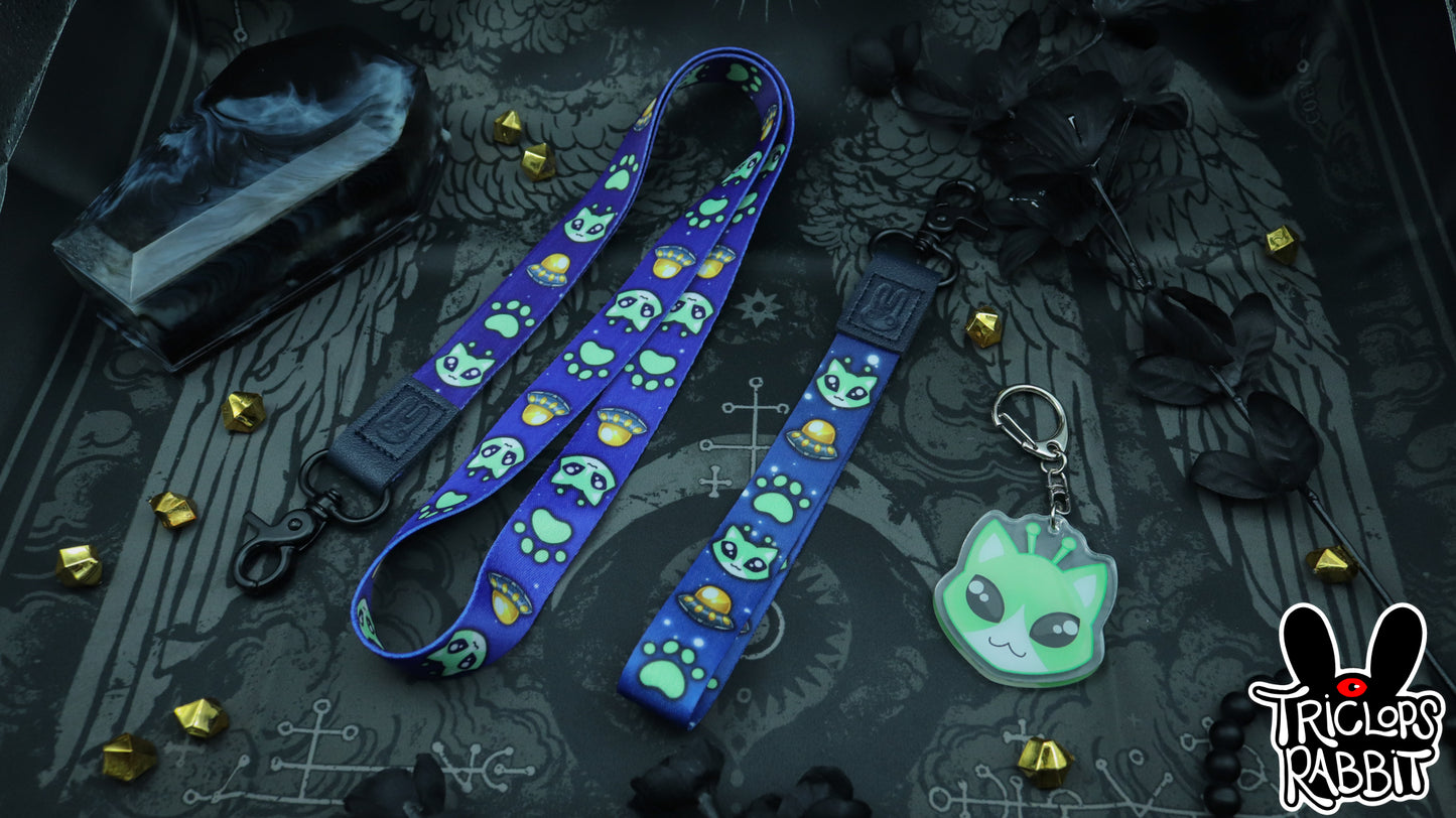 Alien Cat Wrist/Neck Lanyard and Keychain