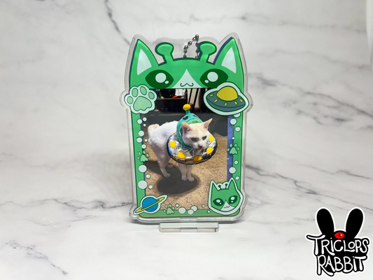 Alien Cat Photo Card Holder Keychain Standee