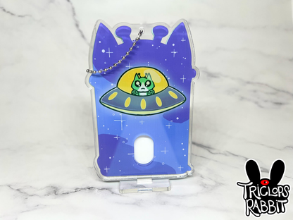 Alien Cat Photo Card Holder Keychain Standee