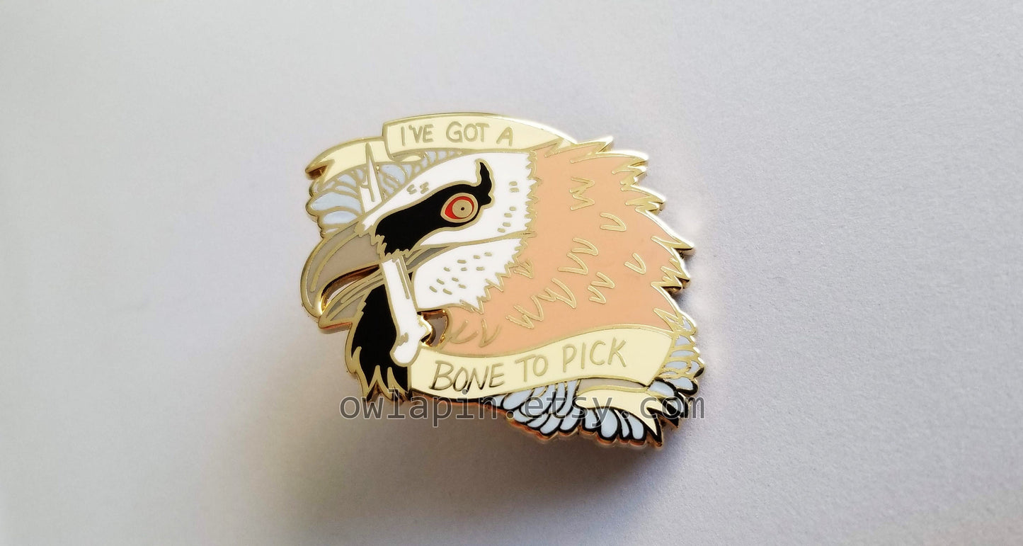 Bearded Vulture "Bone To Pick" Enamel Pin 1.75"