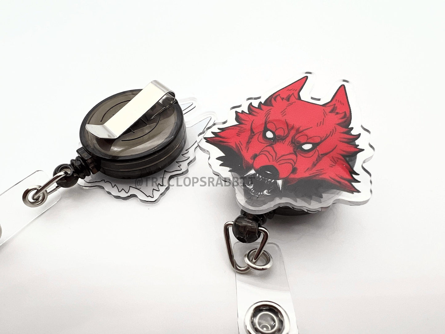Red and Black Wolf Retractable Badge Reel