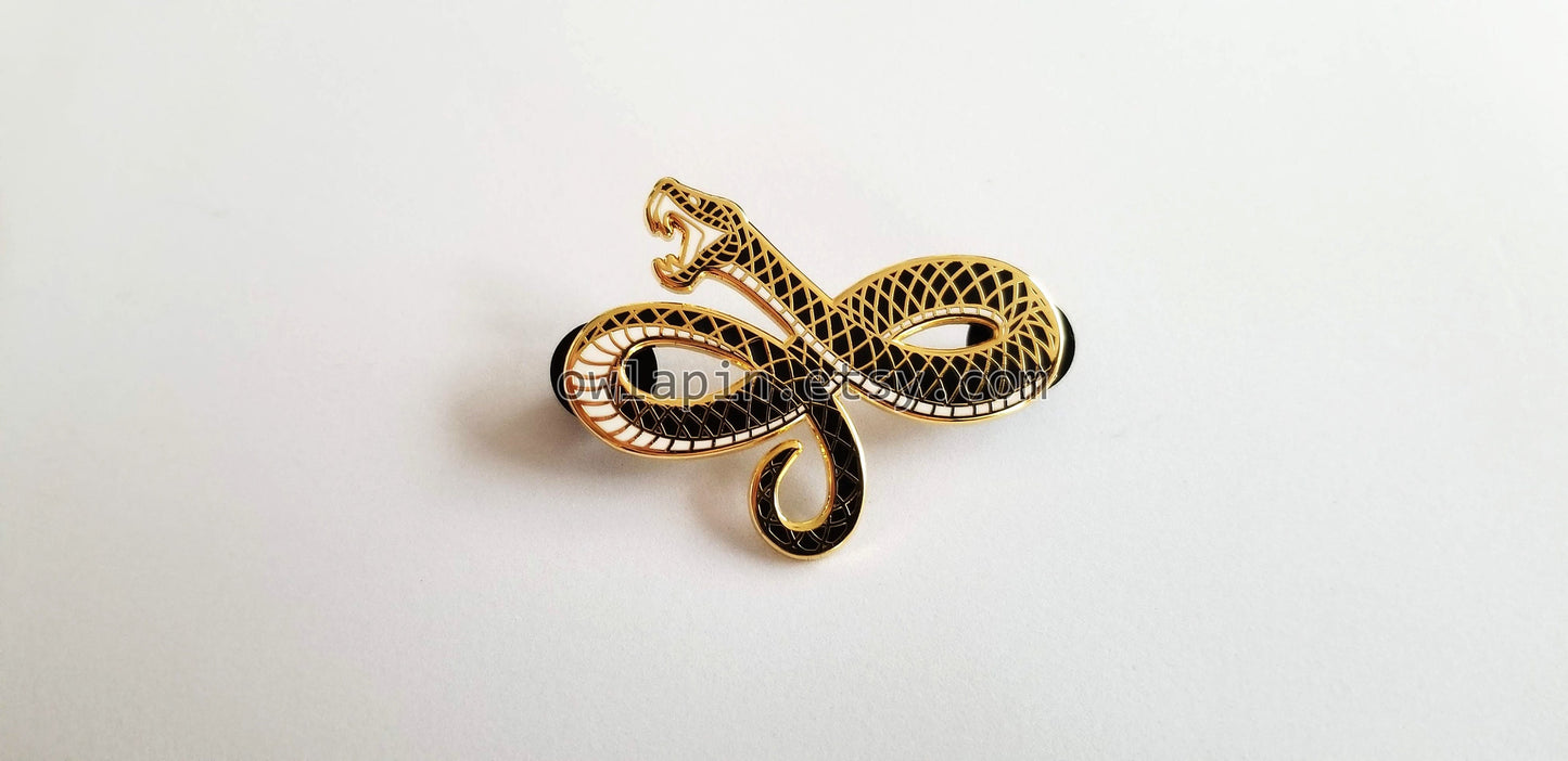 Black Gold Snake Enamel Pin 2"