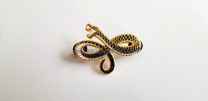 Black Gold Snake Enamel Pin 2"